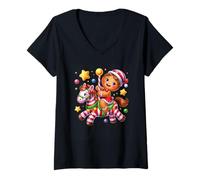 Donna Candy Cane Carousel Deliziosi Sogni di Pan di Zenzero Maglietta con Collo a V