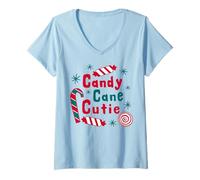 Donna Candy Cane Cutie Divertente Natale Corrispondenza Famiglia Maglietta con Collo a V