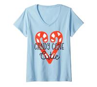 Donna Candy Cane Cutie Natale Corrispondenza Famiglia Maglietta con Collo a V