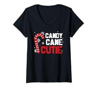 Donna Candy Cane Cutie Natale Divertente Abbinamento Maglietta con Collo a V