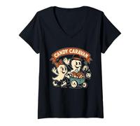 Donna Candy Caravan Ghost Wagon Arancione Maglietta con Collo a V