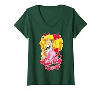 Donna Candy Raccoon Cartone Animato Giapponese Anni '80 Retro Vintage Anime Manga Maglietta con Collo a V, Verde Foresta, XXL