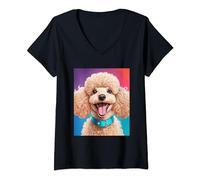 Donna Cane Barboncino Carino Divertente Cucciolo Design Stampa Maglietta con Collo a V