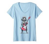 Donna Cane Barboncino Vintage Che Suona la Chitarra Grafica per Maglietta con Collo a V