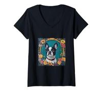 Donna Cane Boston Terrier Maglietta con Collo a V