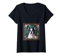 Donna Cane Boston Terrier Maglietta con Collo a V