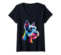 Donna Cane colorato Pop Art Kerry Blue Terrier Maglietta con Collo a V