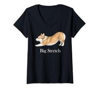 Donna Cane Corgi Big Stretch Classico Tradizionale Retro Americana Maglietta con Collo a V