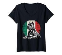 Donna Cane Corso con Bandiera Italiana | Mastino Italiano Distressed Maglietta con Collo a V