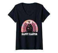 Donna Cane Corso Dog Easter Bunny Eggs Hunting Boho Rainbow Maglietta con Collo a V