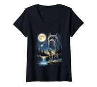 Donna Cane Corso Howling to The Moon Meme Divertente 90's Cane Corso Maglietta con Collo a V