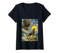 Donna Cane Corso Notte Stellata Van Gogh Simpatico Cane Ululante Maglietta con Collo a V