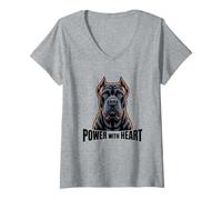 Donna Cane Corso Ritratto Potere con Cuore Maglietta con Collo a V