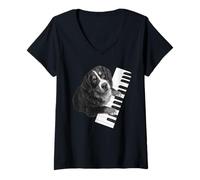 Donna Cane da montagna bernese che suona il pianoforte pianista amante dei cani Maglietta con Collo a V