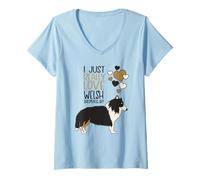 Donna Cane da Pastore con Cuori I Just Really Love Welsh Sheepdogs Maglietta con Collo a V