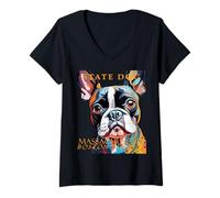 Donna Cane del Territorio del Massachusetts The Boston Terrier Artistic Maglietta con Collo a V