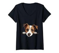 Donna Cane di razza cucciolo Jack Russell Terrier vuole le coccole Maglietta con Collo a V