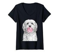 Donna Cane Havanese Che soffia Bubble Gum Cute Puppy Maglietta con Collo a V