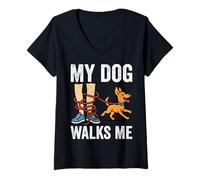 Donna Cane - Il Mio Cane Mi accompagna Maglietta con Collo a V