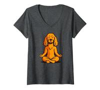 Donna Cane meditazione, cartone animato Zen Yoga Pup Maglietta con Collo a V