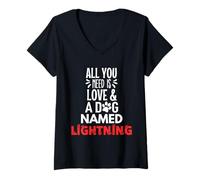 Donna Cane Nome Fulmine - All You Need is Love! Maglietta con Collo a V