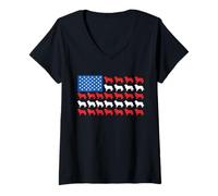 Donna Cane patriottico del 4 luglio della bandiera americana del pastore australiano Maglietta con Collo a V