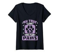 Donna Cane Paw My True Love Has Four Paws Maglietta con Collo a V