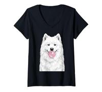 Donna Cane Samoiedo Che soffia Bubblegum Bubble Cute Pet Maglietta con Collo a V