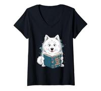Donna Cane Samoiedo, cucciolo come addestrare il tuo design umano Maglietta con Collo a V