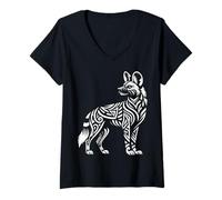 Donna Cane Selvatico Africano Tribale Maglietta con Collo a V