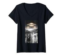 Donna Cani Amare UFO Alieno Divertente Merch ExtraTerrestre Pet Peloso Maglietta con Collo a V