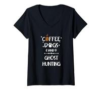 Donna Cani da caffè e Fantasmi da Caccia ai Fantasmi paranormali Maglietta con Collo a V