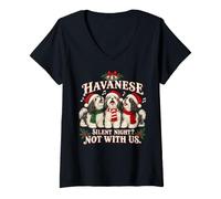 Donna Cani di Natale Havanese Funny Silent Night Chorus Maglietta con Collo a V