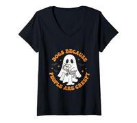 Donna Cani perché Persone raccapriccianti Halloween Celebrazione Divertente Maglietta con Collo a V