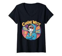 Donna Canine West Funny Hip Hop Hip Dog Parody Music Time Maglietta con Collo a V
