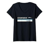 Donna Cannes Francia Accento/Cannes Costa Azzurra Maglietta con Collo a V