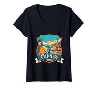Donna Cannes Francia Viaggio Souvenir Città Regalo Maglietta con Collo a V