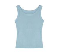 Donna Canotta in Viscosa a Costine Maglietta Senza Maniche con Collo a U Altamente Elastica Slim Fit Fresca Traspirante all-Match Basic Casual Top Estivi - Blu Tinta Unita Taglia del Produttore XXL