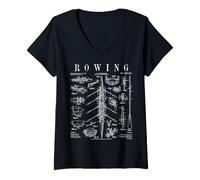 Donna Canottaggio Rower Otto Remo Racing Shell Barca Brevetto Vintage Maglietta con Collo a V