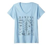 Donna Canottaggio Rower Otto Remo Racing Shell Barca Brevetto Vintage Maglietta con Collo a V