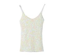 Donna Canotte Top Glitter Shirt Paillettes Camicetta Scintilla Maglietta Senza Maniche Bianca