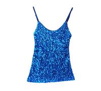 Donna Canotte Top Glitter Shirt Paillettes Camicetta Scintilla Maglietta Senza Maniche Blu Zaffiro