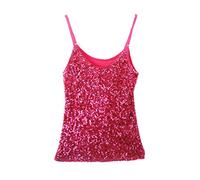 Donna Canotte Top Glitter Shirt Paillettes Camicetta Scintilla Maglietta Senza Maniche Rosa