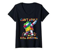 Donna Can't Adult Still Building Blocks Bricks Master Builder Fun Maglietta con Collo a V