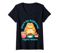 Donna Can't Be Bothered Right Meow - Divertente gatto arancione, Fat Kitty Kat Maglietta con Collo a V