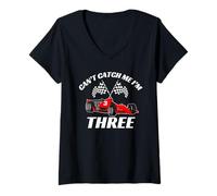Donna Can't Catch Me I'm 3 - Bambini Racing Car 3° Compleanno Maglietta con Collo a V