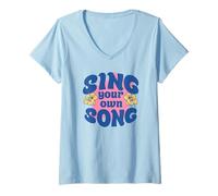 Donna Canta la tua canzone Boho Maglietta con Collo a V