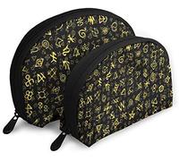 Donna Caotico Dorato Simboli Antichi Ciondoli Segni Magici Astucci Cosmetici da Viaggio Impermeabile 2PC Pochette per Trucco Cosmetici e Articoli da Toeletta Organizer Borsa Portatile da Viaggio Ast