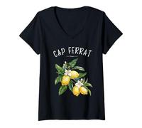 Donna Cap Ferrat Francia Limone Art French Fruit Lover Vintage Maglietta con Collo a V