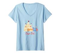 Donna Cape Cod Beach Whimsy Sand Castle Granchio Giocattoli Spiagge Maglietta con Collo a V